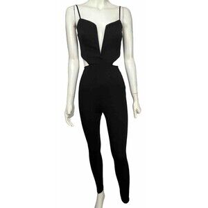 Charlotte‎ Russe Jumpsuit Sleeveless Cut Out Plunge High Waist Black XS Clubwear
